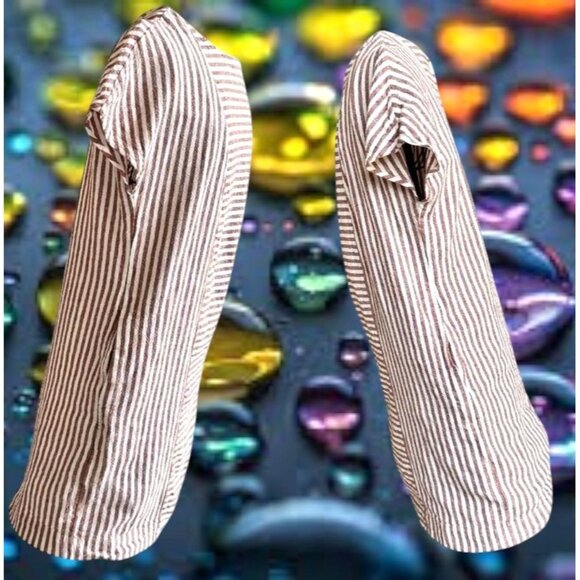 Madewell Striped Button Back Dress XS Extra Small Linen Blend Pockets Casual - Picture 8 of 11